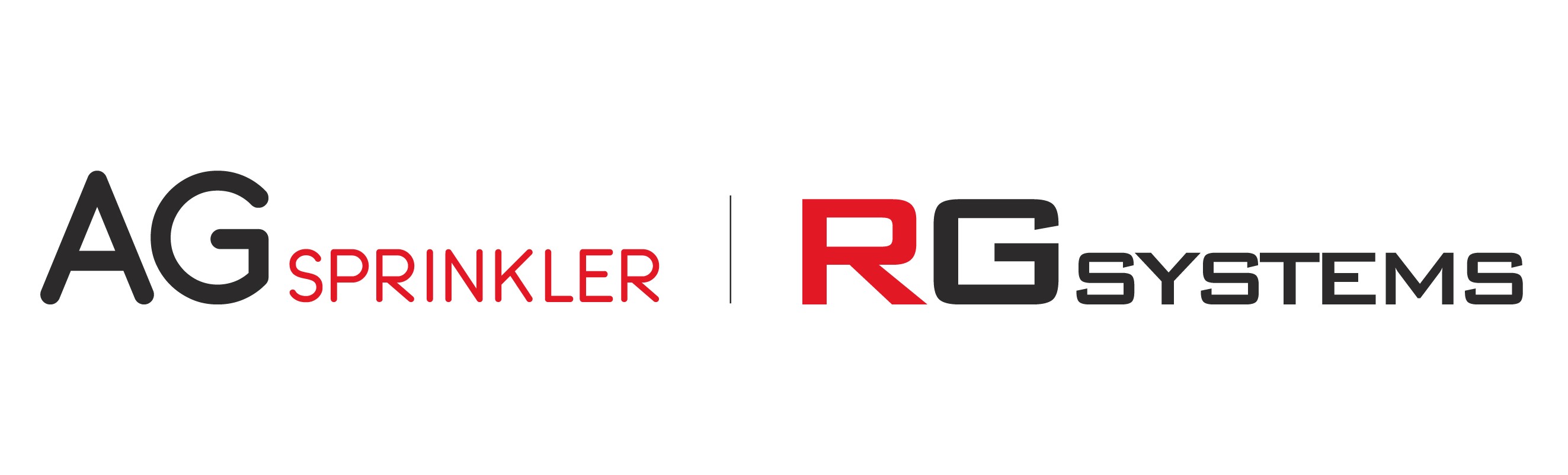 Logo AG Sprinkler og RG systems i røde og sorte bokstaver
