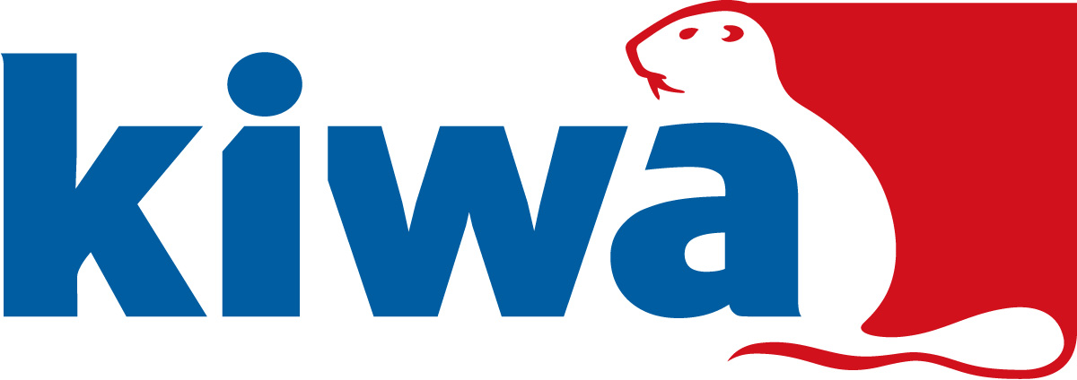 Logo Kiwa blå rød og hvit farge