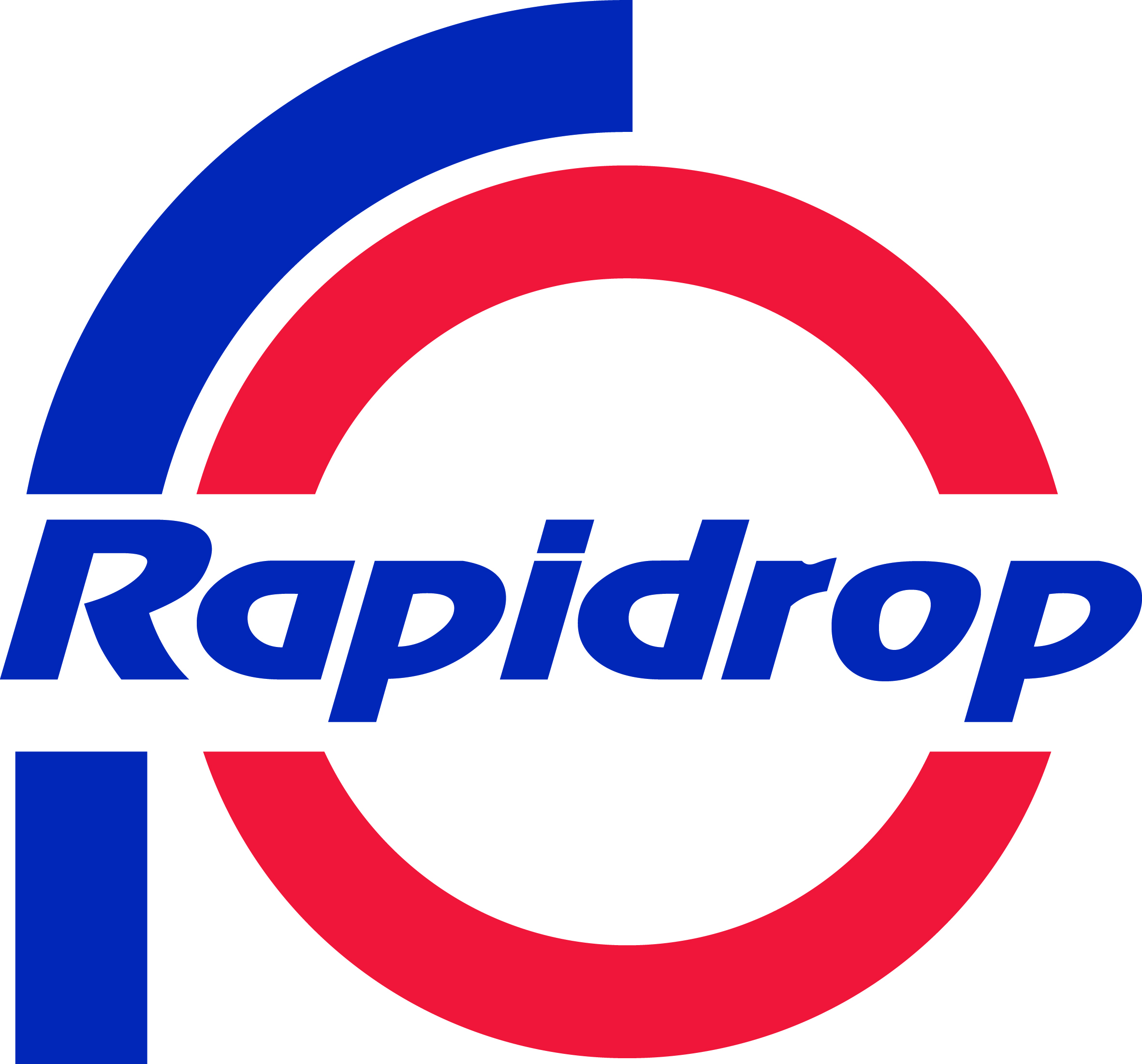 Logo med navn Rapidrop rød sirkel med blå tekst