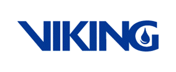 Logo med tekst Viking i blå farge på hvit bakgrunn